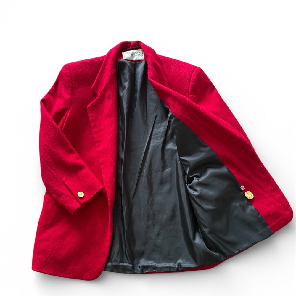 Vintage 90s Red Wool Blend Blazer Jacket Gold Buttons
